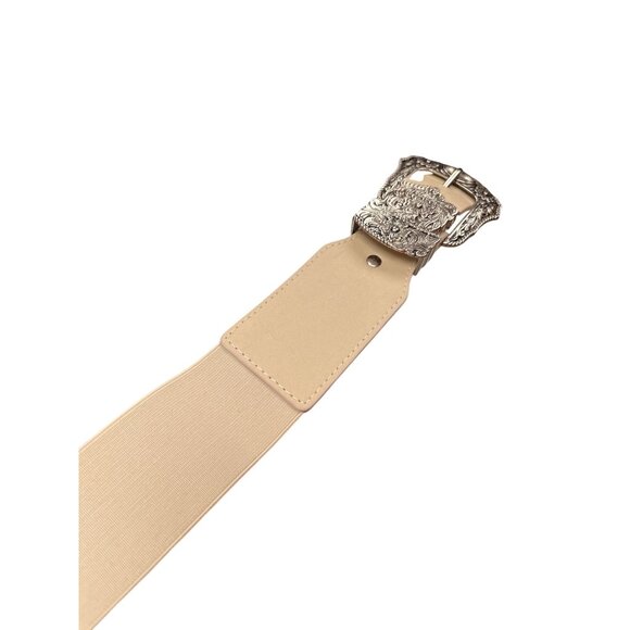 VTG Beige floral double buckle silver plated stretch wms belt SKU 9915 main image 6